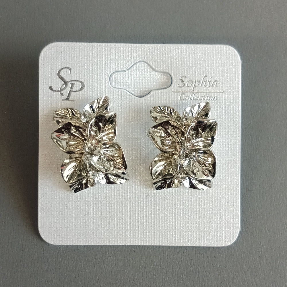2/$15 + $4.99 Shipping | Sophia Collection Silver Toned Floral Pierced Earrings